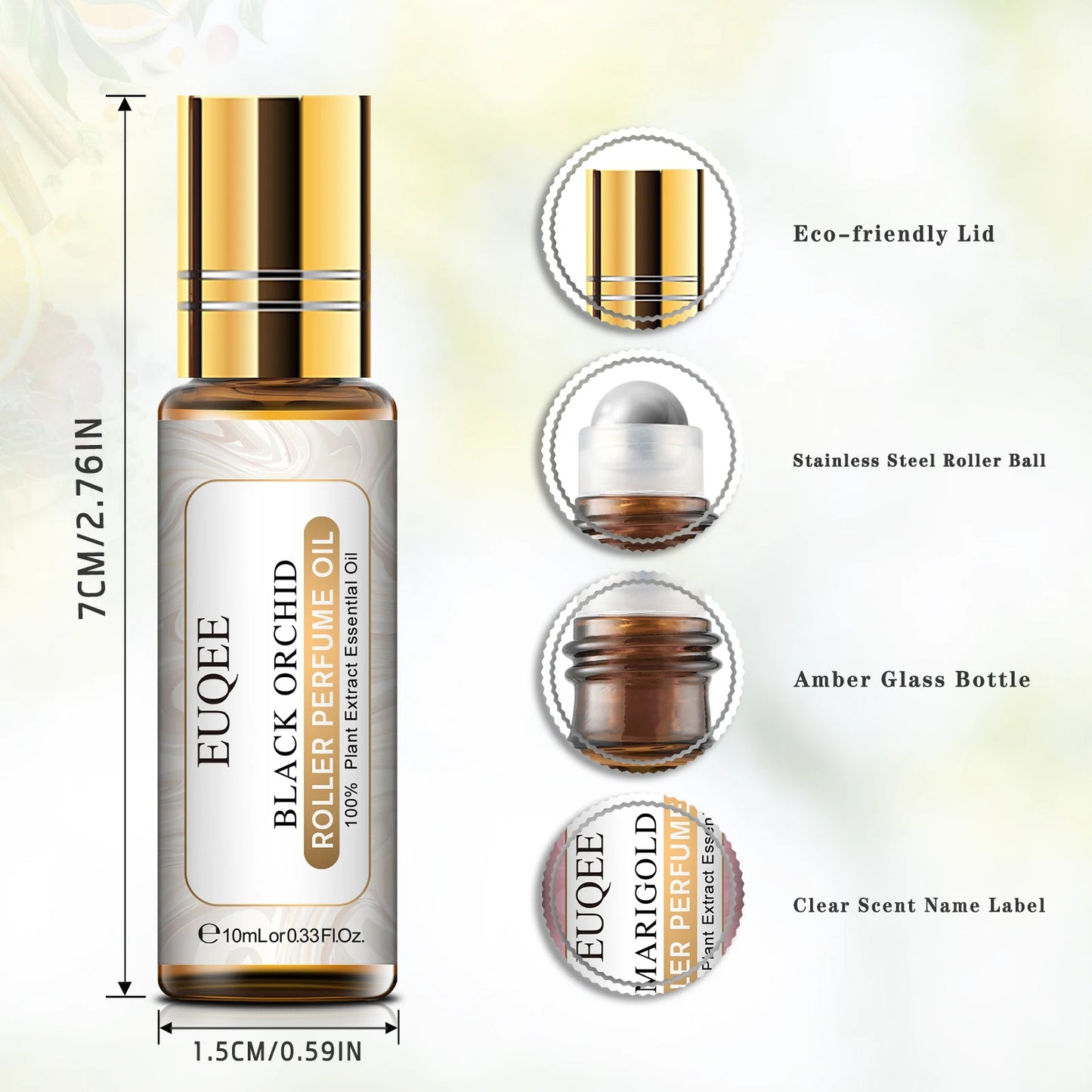 EUQEE 10 Bottles Women Fragrance Oil Gift Set Bubble Gum Jadore White Musk 10ml Roller Fragrance Oil For Diffuser DIY Soap