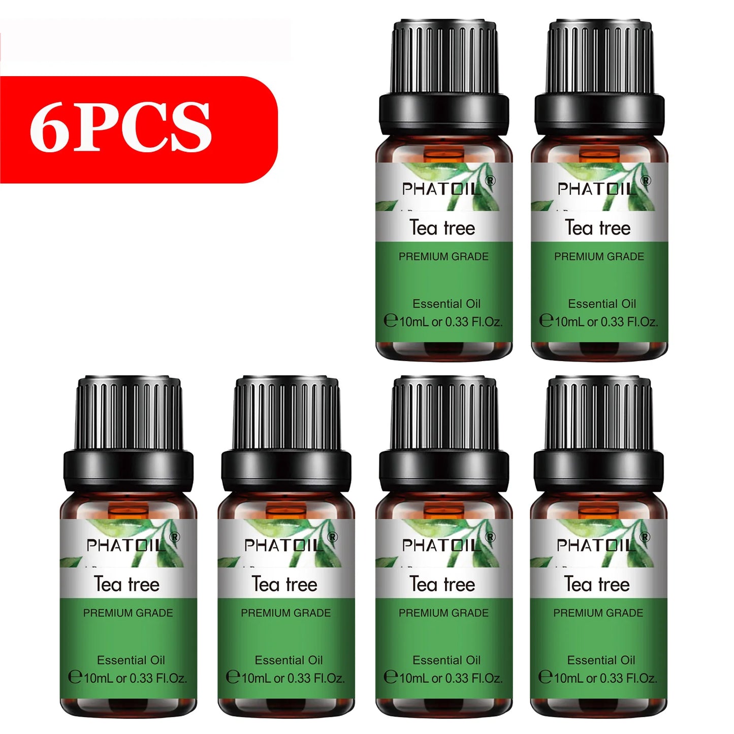 PHATOIL 6pcs Essential Oil Set 10ml Pure Natural Lavender Eucalyptus Peppermint Tea Tree Orange Lemongrass for Diffuser Candles