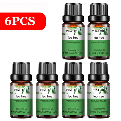 PHATOIL 6pcs Essential Oil Set 10ml Pure Natural Lavender Eucalyptus Peppermint Tea Tree Orange Lemongrass for Diffuser Candles