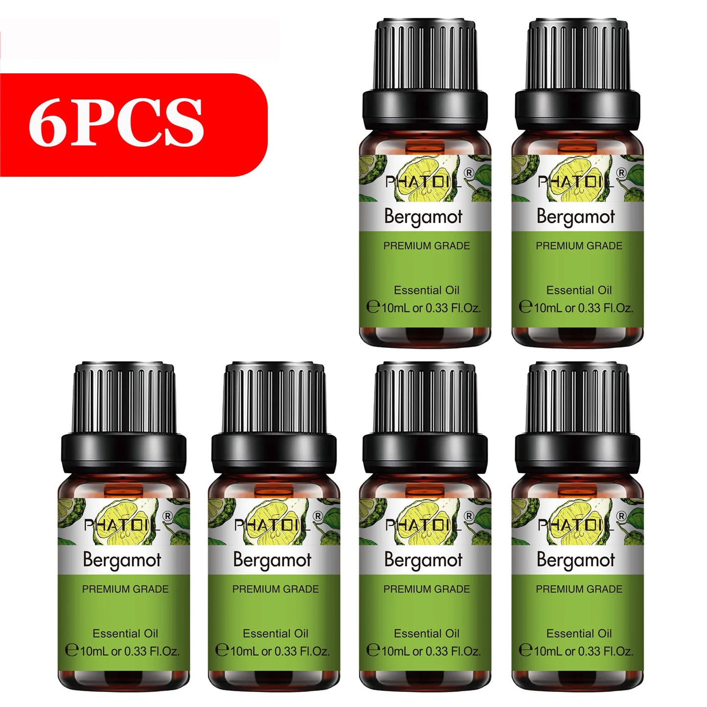 PHATOIL 6pcs Essential Oil Set 10ml Pure Natural Lavender Eucalyptus Peppermint Tea Tree Orange Lemongrass for Diffuser Candles