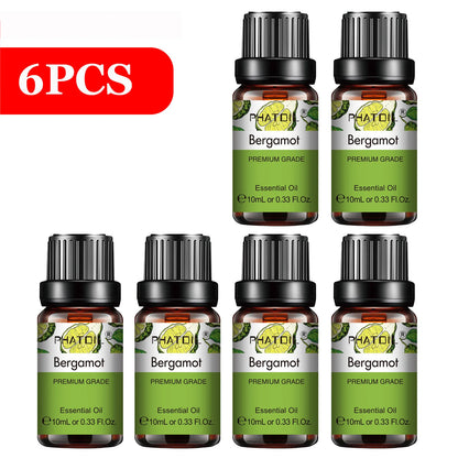PHATOIL 6pcs Essential Oil Set 10ml Pure Natural Lavender Eucalyptus Peppermint Tea Tree Orange Lemongrass for Diffuser Candles