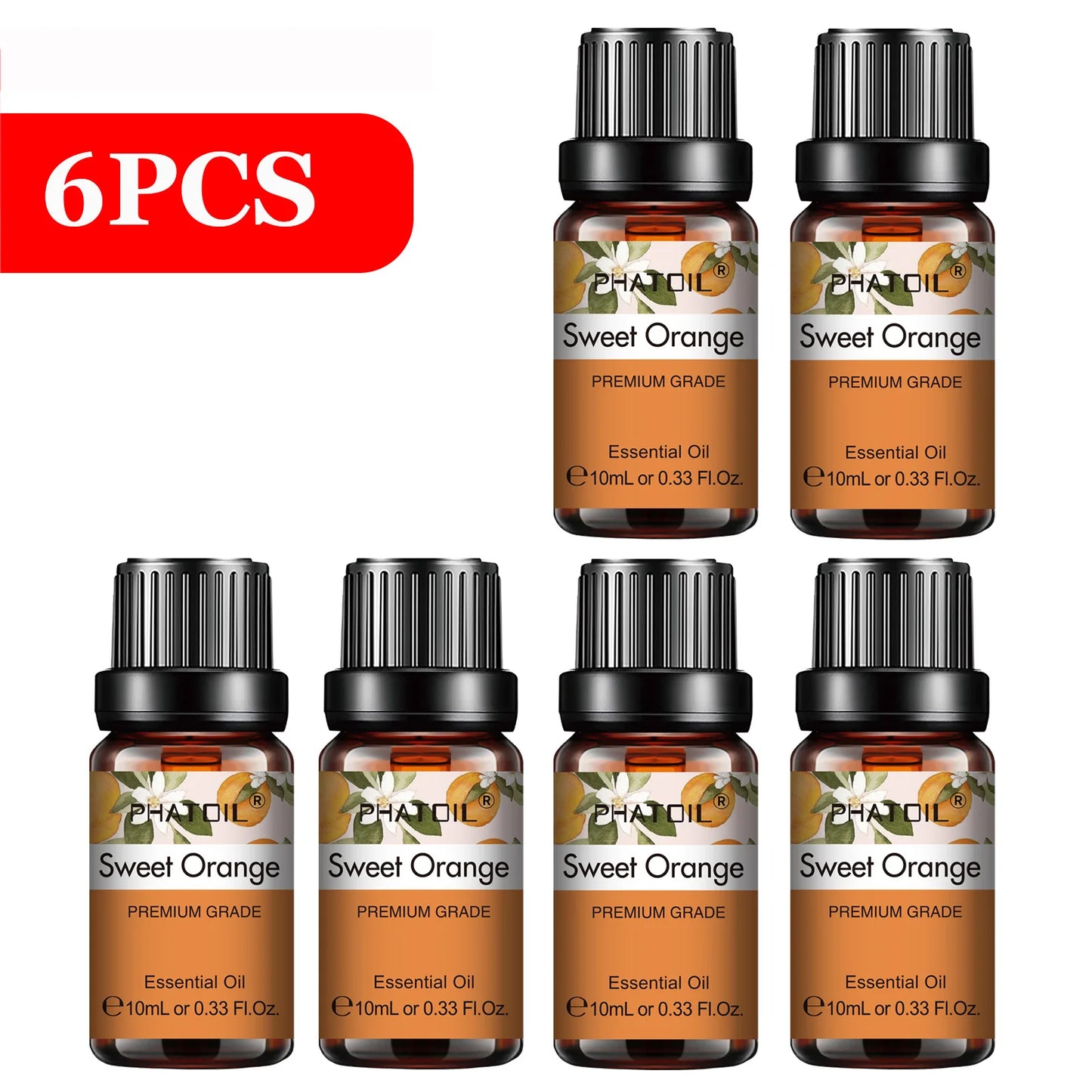 PHATOIL 6pcs Essential Oil Set 10ml Pure Natural Lavender Eucalyptus Peppermint Tea Tree Orange Lemongrass for Diffuser Candles
