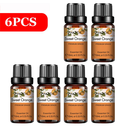 PHATOIL 6pcs Essential Oil Set 10ml Pure Natural Lavender Eucalyptus Peppermint Tea Tree Orange Lemongrass for Diffuser Candles