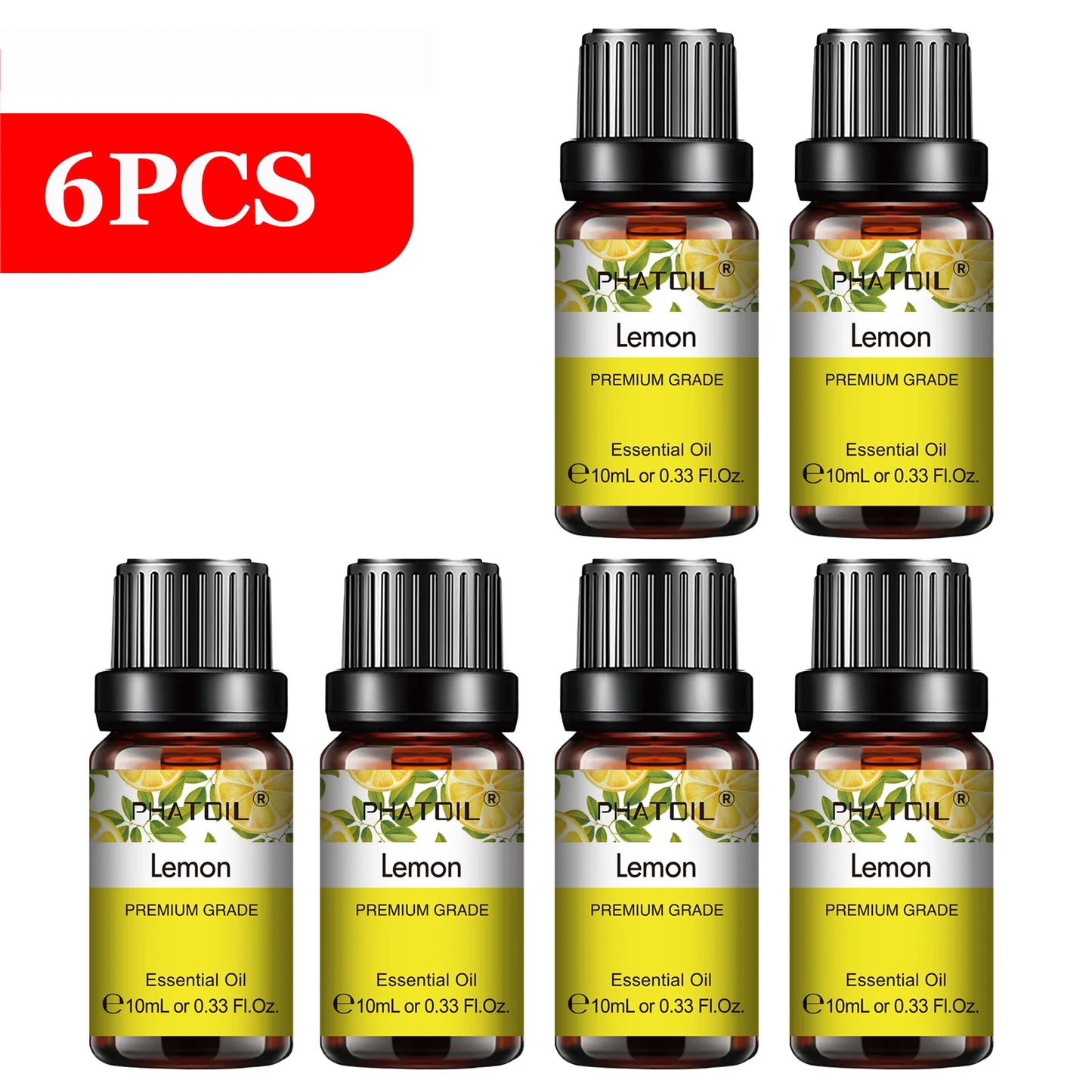 PHATOIL 6pcs Essential Oil Set 10ml Pure Natural Lavender Eucalyptus Peppermint Tea Tree Orange Lemongrass for Diffuser Candles