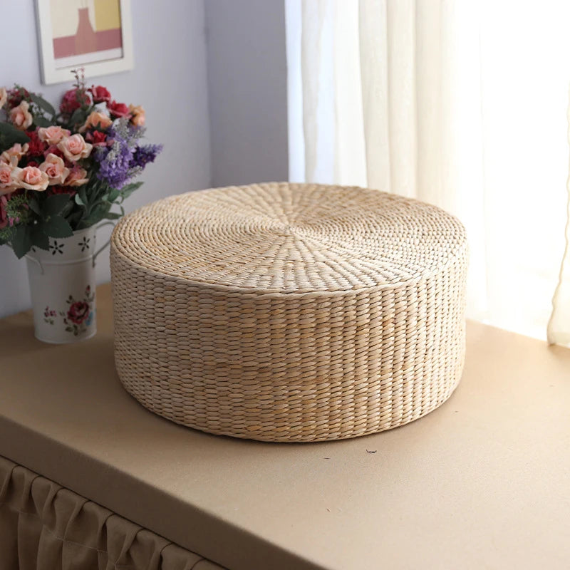Tatami Cushion Meditation Cushion Round Straw Pouf Hand Woven Mat Chair Floor Cushion For Meditation Yoga Pad Seat Floor Pillow