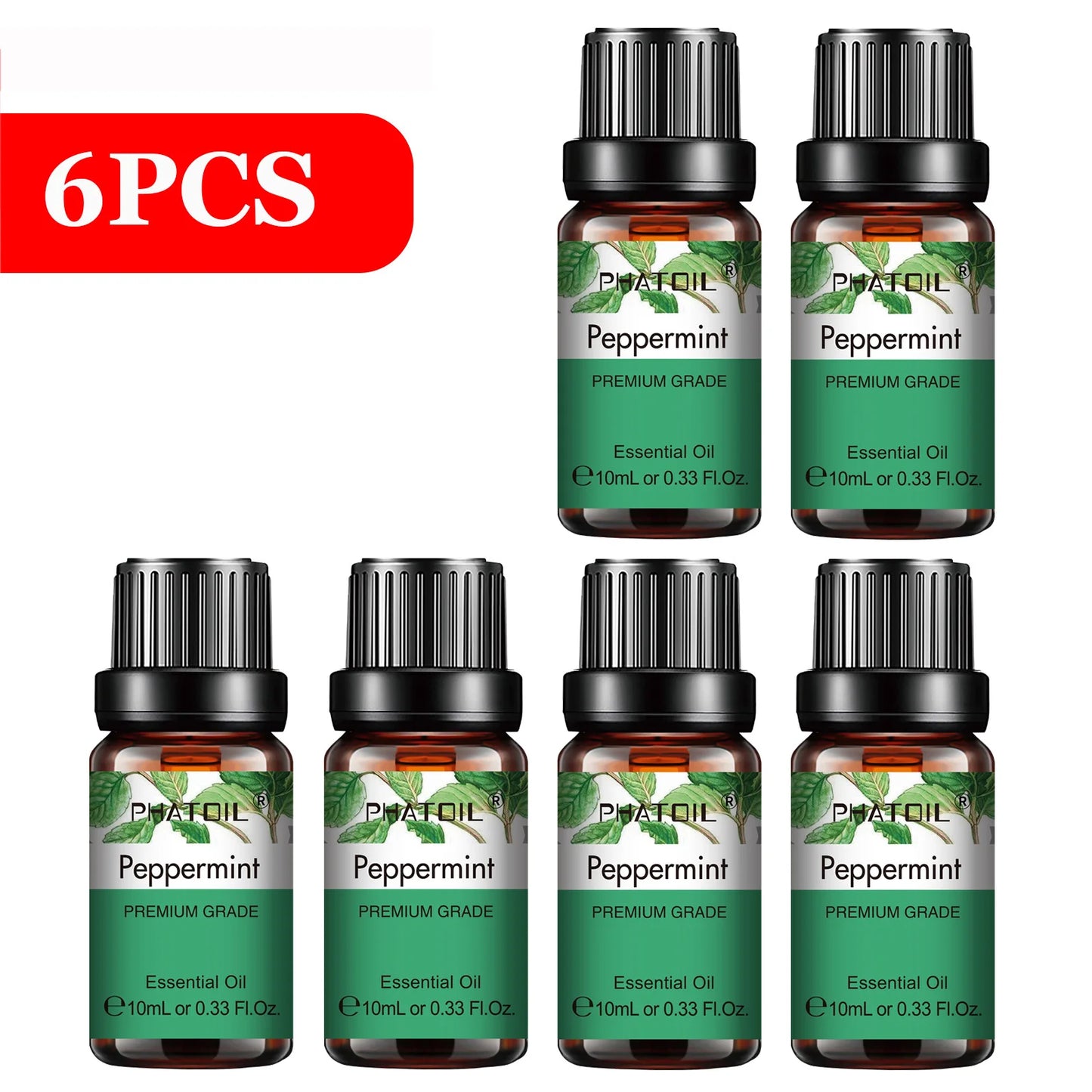 PHATOIL 6pcs Essential Oil Set 10ml Pure Natural Lavender Eucalyptus Peppermint Tea Tree Orange Lemongrass for Diffuser Candles