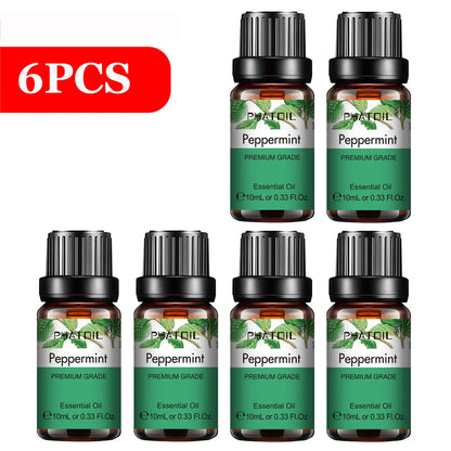 PHATOIL 6pcs Essential Oil Set 10ml Pure Natural Lavender Eucalyptus Peppermint Tea Tree Orange Lemongrass for Diffuser Candles
