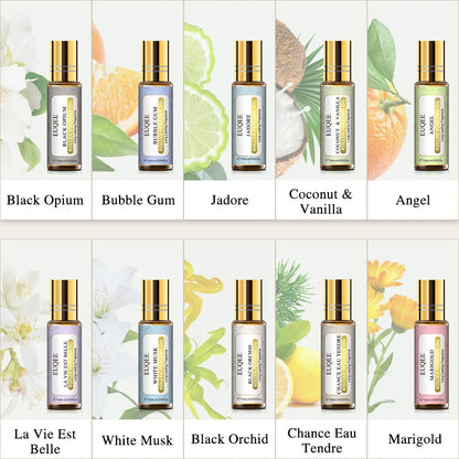 EUQEE 10 Bottles Women Fragrance Oil Gift Set Bubble Gum Jadore White Musk 10ml Roller Fragrance Oil For Diffuser DIY Soap
