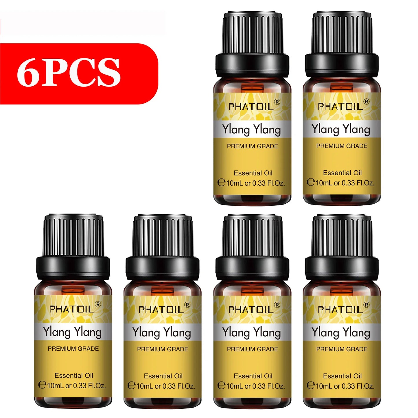 PHATOIL 6pcs Essential Oil Set 10ml Pure Natural Lavender Eucalyptus Peppermint Tea Tree Orange Lemongrass for Diffuser Candles