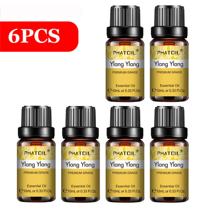PHATOIL 6pcs Essential Oil Set 10ml Pure Natural Lavender Eucalyptus Peppermint Tea Tree Orange Lemongrass for Diffuser Candles
