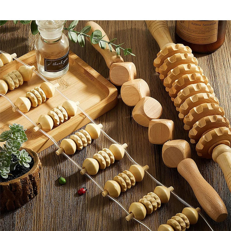 1pcs  Wooden Therapy Massage Tool Back Massager Roller Rope for Body Shaping Pain Relief Wooden Treatment