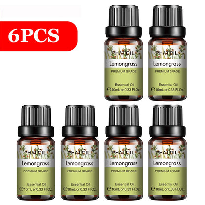 PHATOIL 6pcs Essential Oil Set 10ml Pure Natural Lavender Eucalyptus Peppermint Tea Tree Orange Lemongrass for Diffuser Candles