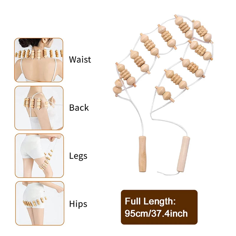 1pcs  Wooden Therapy Massage Tool Back Massager Roller Rope for Body Shaping Pain Relief Wooden Treatment