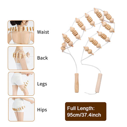 1pcs  Wooden Therapy Massage Tool Back Massager Roller Rope for Body Shaping Pain Relief Wooden Treatment