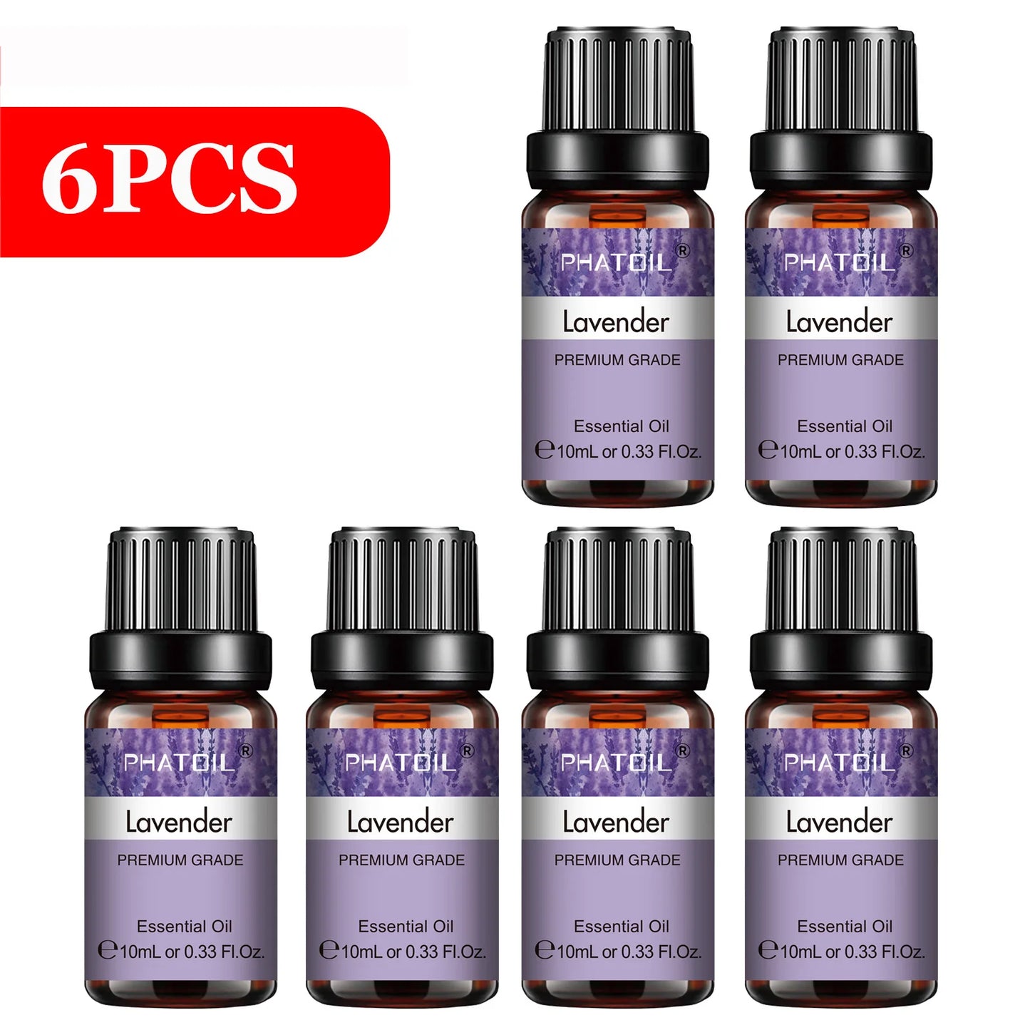 PHATOIL 6pcs Essential Oil Set 10ml Pure Natural Lavender Eucalyptus Peppermint Tea Tree Orange Lemongrass for Diffuser Candles