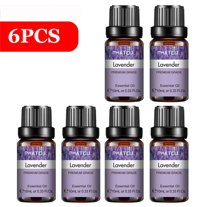 PHATOIL 6pcs Essential Oil Set 10ml Pure Natural Lavender Eucalyptus Peppermint Tea Tree Orange Lemongrass for Diffuser Candles