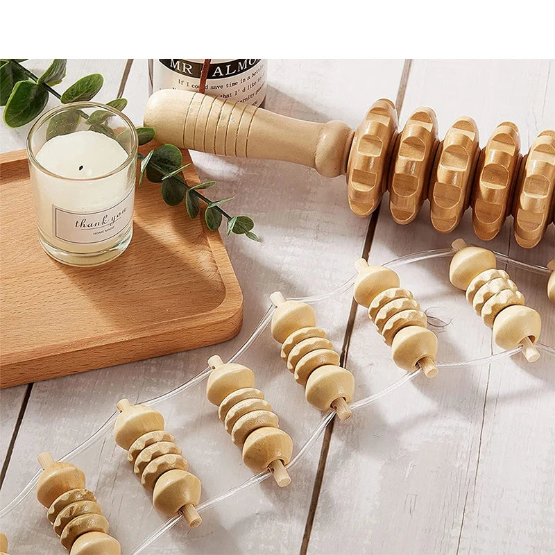 1pcs  Wooden Therapy Massage Tool Back Massager Roller Rope for Body Shaping Pain Relief Wooden Treatment