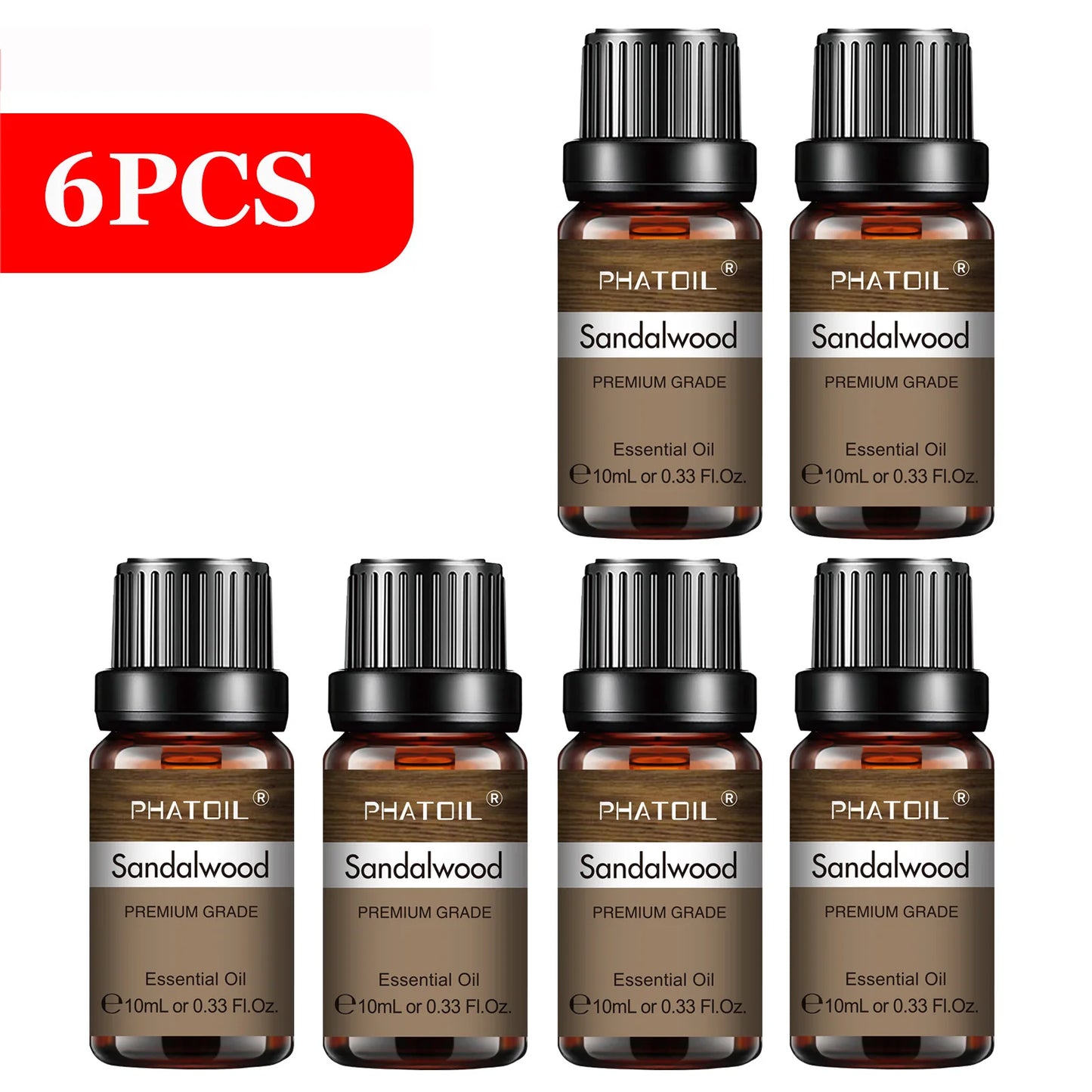 PHATOIL 6pcs Essential Oil Set 10ml Pure Natural Lavender Eucalyptus Peppermint Tea Tree Orange Lemongrass for Diffuser Candles