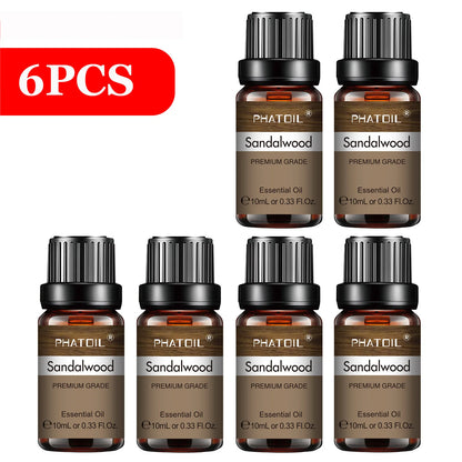 PHATOIL 6pcs Essential Oil Set 10ml Pure Natural Lavender Eucalyptus Peppermint Tea Tree Orange Lemongrass for Diffuser Candles