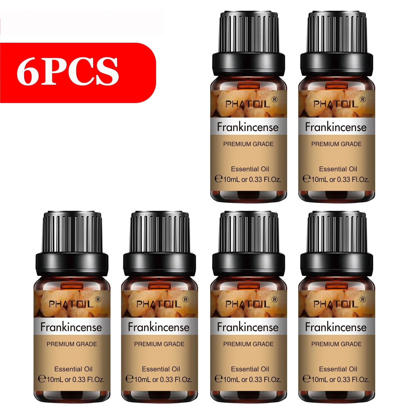 PHATOIL 6pcs Essential Oil Set 10ml Pure Natural Lavender Eucalyptus Peppermint Tea Tree Orange Lemongrass for Diffuser Candles