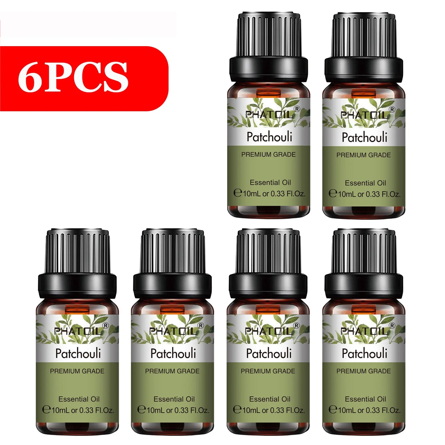 PHATOIL 6pcs Essential Oil Set 10ml Pure Natural Lavender Eucalyptus Peppermint Tea Tree Orange Lemongrass for Diffuser Candles