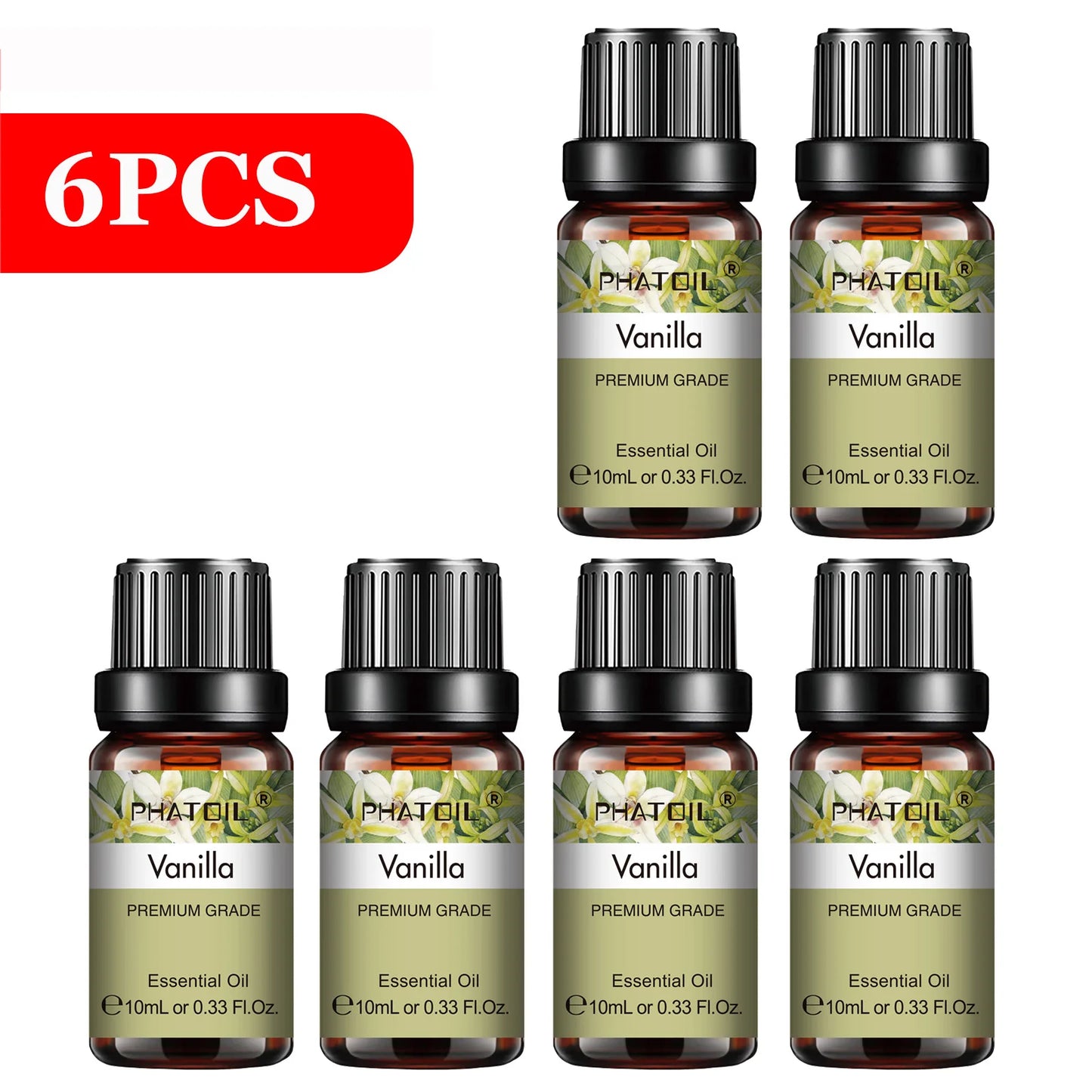 PHATOIL 6pcs Essential Oil Set 10ml Pure Natural Lavender Eucalyptus Peppermint Tea Tree Orange Lemongrass for Diffuser Candles