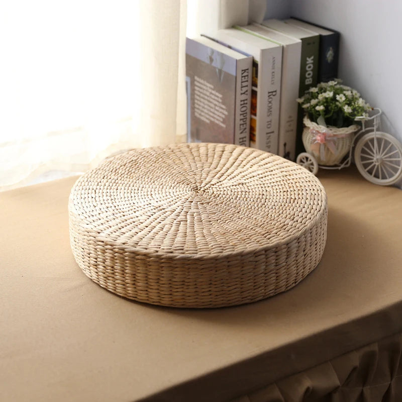 Tatami Cushion Meditation Cushion Round Straw Pouf Hand Woven Mat Chair Floor Cushion For Meditation Yoga Pad Seat Floor Pillow