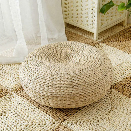 Tatami Cushion Meditation Cushion Round Straw Pouf Hand Woven Mat Chair Floor Cushion For Meditation Yoga Pad Seat Floor Pillow