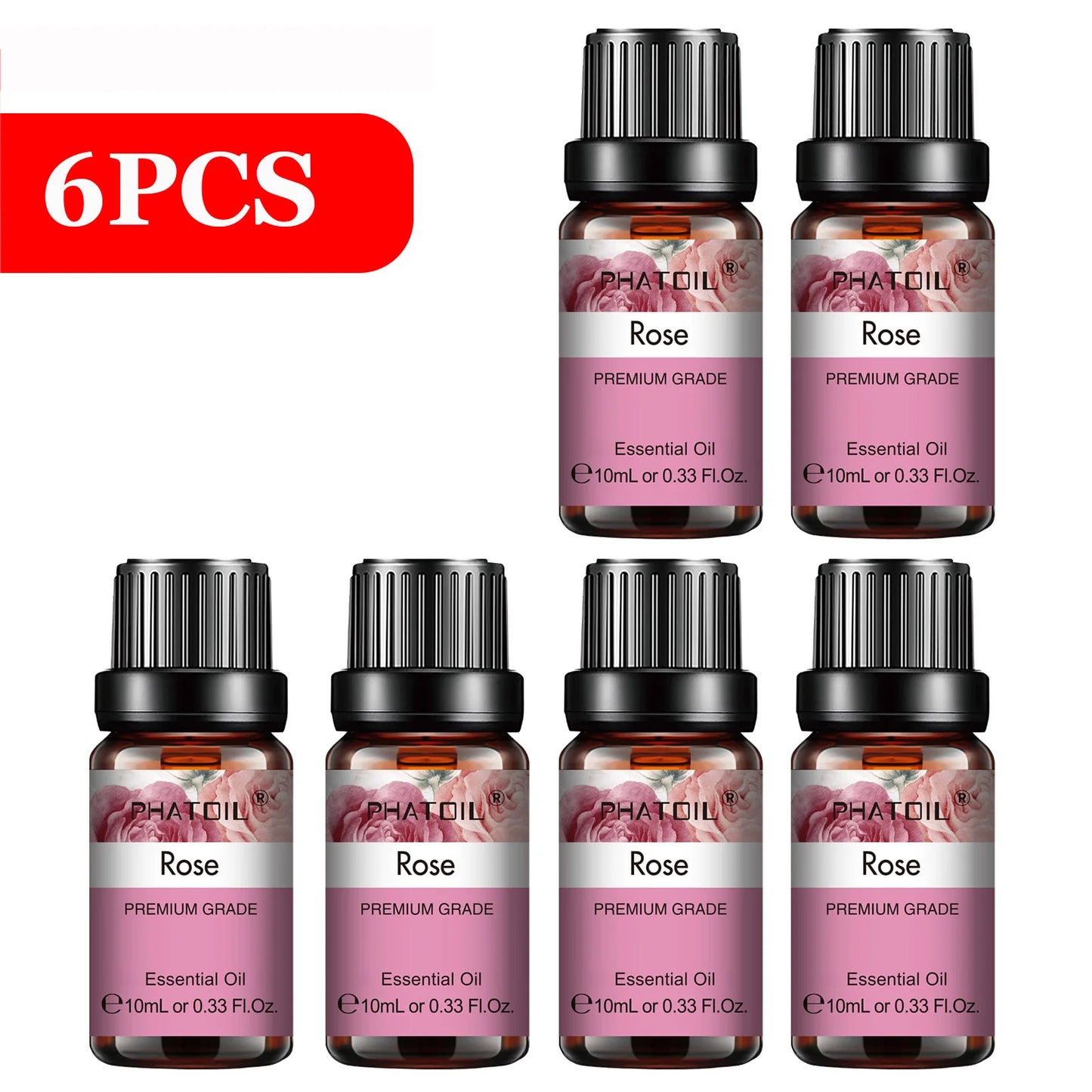 PHATOIL 6pcs Essential Oil Set 10ml Pure Natural Lavender Eucalyptus Peppermint Tea Tree Orange Lemongrass for Diffuser Candles