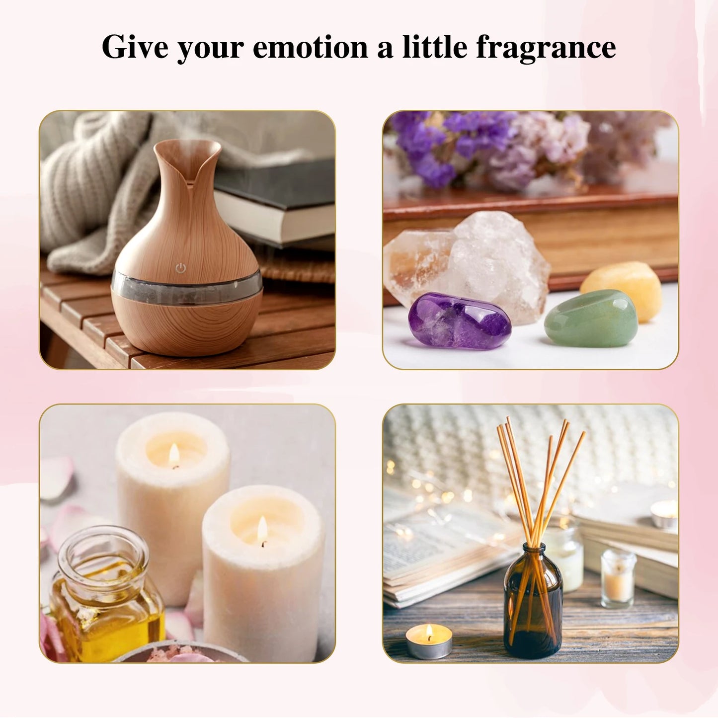 EUQEE 6 Bottles Floral Series Essential Oils Set For Diffuser Candle Making-Rose Lavender Ylang Ylang Jasmine Geranium Chamomile