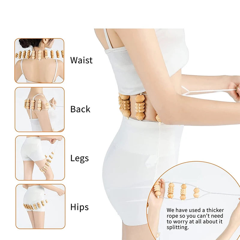1pcs  Wooden Therapy Massage Tool Back Massager Roller Rope for Body Shaping Pain Relief Wooden Treatment