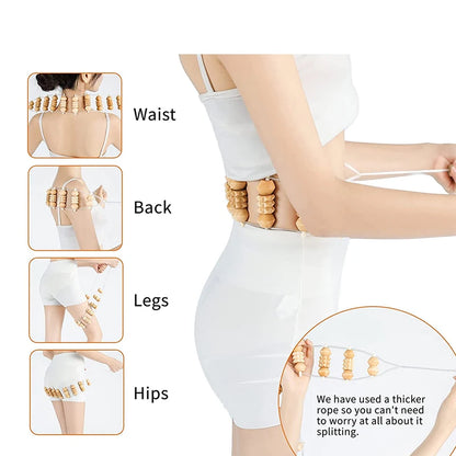 1pcs  Wooden Therapy Massage Tool Back Massager Roller Rope for Body Shaping Pain Relief Wooden Treatment